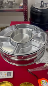 GVW Stainless Steel Ceramic Dome Set Buffet Warmer Round Food Tray Stand Dome Feast Bowl Catering