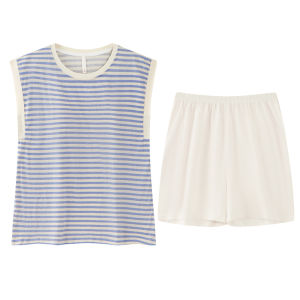 MiiOW | Cat Woman Summer Sleepwear Sleeveless Striped Vest Shorts Home Clothes 2025 New Style Youth Polyester Fiber Round Neck Design