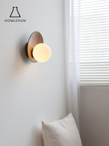 Minimalist Design Black Walnut Wood Wall Lamp North American Style Corridor Passage Background Wall Wooden round Ball Sconce