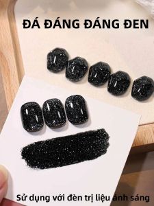 Bộ Sơn Móng Tay Gel Dưỡng Trắng Mùa Thu 10ML 1-6 Món Làm Cứng Bằng Đèn UV Nhũ Kim Tuyến Đen Lấp Lánh Dành Cho Móng