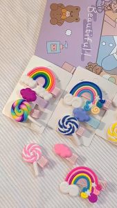 Set 3 kẹp tóc chủ đề kẹo ngọt cầu vồng đám mây mới nhất 2023