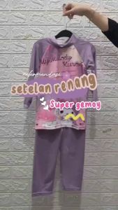 Baju Renang Berkualitas Tinggi untuk Anak Perempuan Lengan Panjang Karakter Kombi Ungu Muda 1-8TH KUROMY