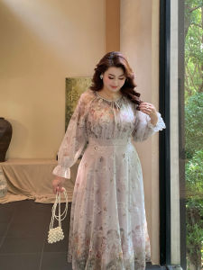 GLEC | Plus Size Floral Retro Style French Elegant Dress