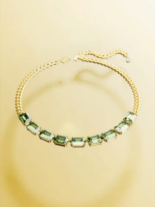 💖Swarovski💖Millenia gold octagonal cut green gemstone pendant necklace S925 sterling silver womens fashion necklace hypoallergenic non-allergic Valentines Day gift birthday gift for girlfriend bestie