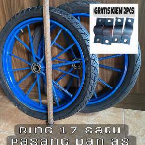 Roda gerobak ring 17 satu pasang kanan kiri Dan As besi bonus klem 2pcs