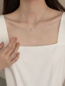 Elegant Butterfly Knot Pure Silver Necklace for Women Birthday Mothers Day 520 Valentines Day Gift Fashionable Jewelry