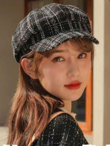 Classic Style Octagonal Cap Children K-style Ins Retro Plaid Autumn and Winter Fashion All-Matching Beret Newsboy Cap Short-Brimmed Hat