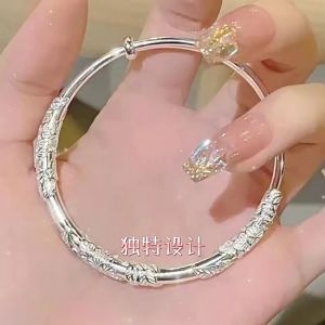 New Silver Solid Metal Engraved Bracelt Delicate Adjustable Floral Butterfly Bracelet Fashion Jewelry Anniversary Auspicious Birthday Engagement Wedding Gift For Woman