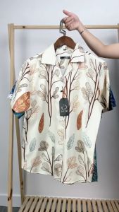 Áo sơ mi cổ vest đi biển họa tiết THÁI KHANG vải lụa mềm mặc thoải mái rất mát họa tiết hoa lá A3D53