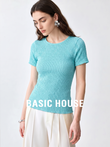 Basic House | Summer Blue Simple Match Round Neck T Shirt