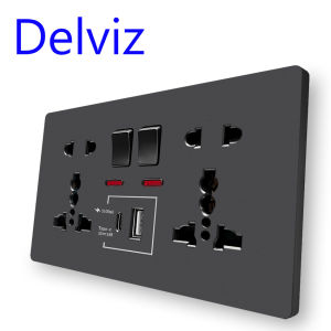 ซ็อกเก็ตชาร์จด่วนผนัง Delviz พอร์ต Type-C 18W ปลั๊กไฟสากลควบคุมสวิตช์คู่ ซ็อกเก็ตอินเทอร์เฟซ USB มาตรฐานสหราชอาณาจักร