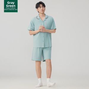 Mens Cotton Summer Long Sleeve Loose Sleepwear