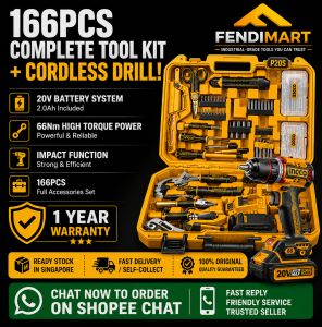INGCO 20V IMPACT DRILL 66NM IN 166PCS TOOL KIT SET HKTHP41662