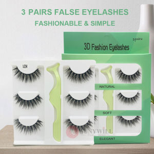 Wholesale 3 Pairs Handmade Eyelashes 3D Faux Mink Lashes Fluffy Natural False Eyelash Long Lasting Thick Lash Extension Tweezer