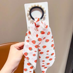 Pearl Ribbon Cartoon Floral Hair Ties