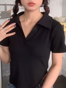 Korean Style Plain slim fit T-shirt Hot girl Polo T-shirt