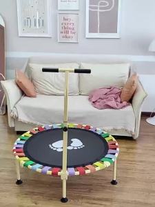 Special Sale Rainbow Trampoline for Home Use Foldable Childrens Trampoline with Adjustable Handrails Indoor Bounce Trampoline
