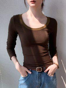 GEBEISHANG | Round Neck Long Sleeve T-shirt Fashionable Color Block Modal Underwear 2025 Autumn New Arrival