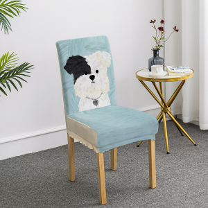 Cartoon Doggie Chair Cover Universal Elastic Dining Chair Seat Back Protector Simple Modern Style Home Living Room Dining Table