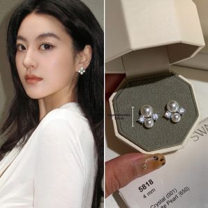 CAFFTI | 999 Sterling Silver Zircon Diamond Pearl Earrings