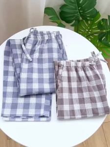 225Purified Cotton Pajama Pants Mens Trousers Summer Loose Thin Plus Size Spring & Fall Home Men Cal Gingham Cotton Home Pants