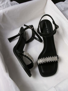 Fashionable Diamond Detail High Heel Sandals Womens Open Toe Skinny Strap French Style Elegant Footwear Hearttob New Model