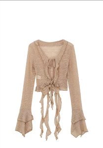 Áo Len Cardigan Không Dây Dài Tay Không Đối Xứng Cổ Chữ V Dài Tay Mùa Hè Cho Nữ Áo Khoác Ngoài Ngắn Tay Áo Chống Nắng Mỏng