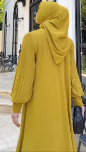 Mahrine Gamis Polos Plisket Set Kerudung Dress Hijab Modis Muslimah Bahan Ceruty Babydoll HQ