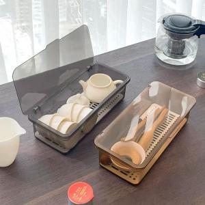 Tea Set Storage Box Desktop Dustproof Cover Kombucha Cups Tea Leaf Bowl Teapot Stackable Storage Rack