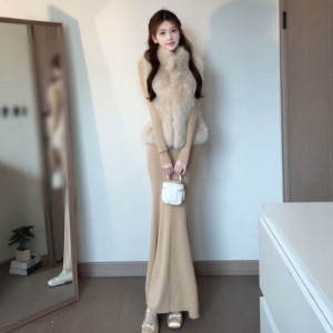 CHANGTONG | Mature Style Faux Fur and Knit Dress Set