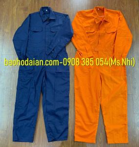 Quần áo bảo hộ lao động áo liền quần vải kaki thấm hút mồ hôi màu hôi- Hình thật