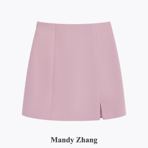 Gentle Lady Style Pink Acetate Skirt Summer High Waist Design Slit