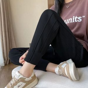 Womens Fleece Lined Casual Trousers Loose Fit Sports Pants Thickened Harlan Style High Waist Long Pants Street Style