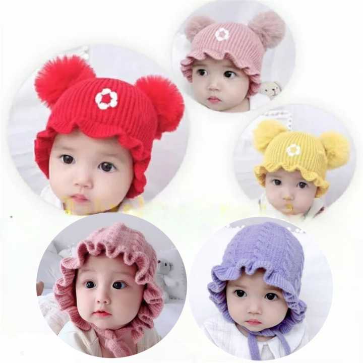 Topi Kupluk Bayi Anak Cewek Rajut Renda Bunga Bonnet Ruffle Hat