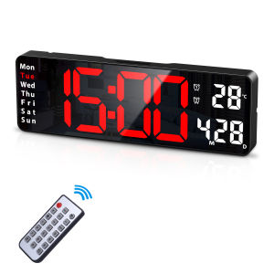 Brifit 13/16-inch Digital Clock Digital Wall Clock for Living Room Decor Desk Alarm Clock for Bedroom Large Wall Clock with Remote Control Automatic Brightness Dimmer LED Clock with Date Temperature Week