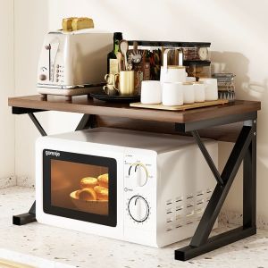 BM ชั้นวางไมโครเวฟไม้ ชั้นวางคร่อมไมโครเวฟ ชั้นวางของในครัว ชั้นวางอเนกประสงค์ ชั้นวางของ ชั้นวางในห้องครัว ท่อเหล็กหนา รับน้ำหนักได้ดี