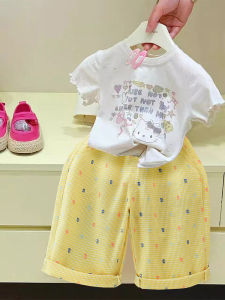 Stylish Short Sleeve T Shirt & Checkered Pants Set for Toddler Girls