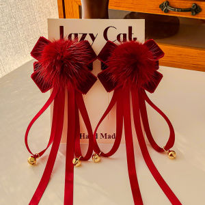 New Year Celebration Girls Hair Accessories Hanfu Duckbill Hair Clips Children Bow Tie Headwear Decorations Baby Hair Cards