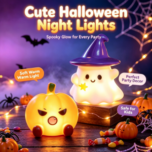 Bandai | Halloween Cute Ghost Witch Hat Pumpkin Night Light Silicone LED Lamp Desktop Ornament Home Party Atmosphere Decor Holiday Gift