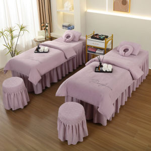Luxurious Beauty Massage Bed Cover Four-Piece Set New 2025 Solid Color Therapy Bed Sheet Cover Universal for All Seasons