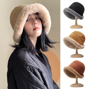 EYEGLASSES SHOP Ngoài trời Mềm Faux Fur Cộng với Nhung Giản dị Nắp ngư dân Sun Cap Panama Hat Xô Hat