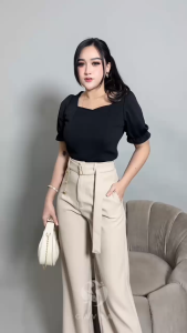 UNA PANTS- Highwaisted | Premium Semi wool | Elegan Old Money Vibe Wanita Celana Panjang Baggy Tebal Wanita Celana