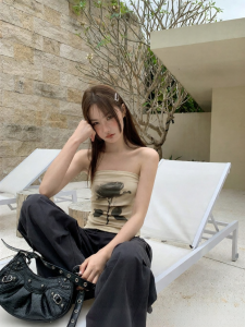 NIHAOKANONG | Áo CROP WRINKLE IN HOA HỒNG Không TAY