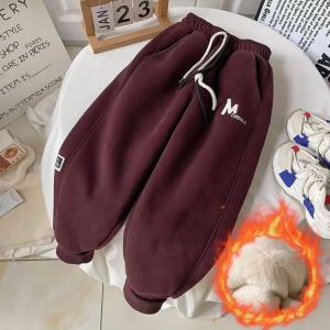 Thickened Fleece Childrens Sports Pants Loose Fit Autumn Winter Warm Rabbit Velvet Simulation Casual Sweatpants for Kids