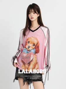LALABOBO | Guardian Series Summer New Design Long Sleeve Print V-neck T-shirt