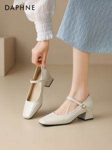 Daphne | Mary Jane French Style Coarse Heel Leather Shoes