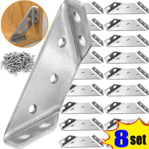 8/1set Corner Brackets Stainless Steel Furniture Angle Shelf Connector Cabinet Support Fixing Frame Corner Brace with Screw