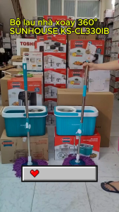 Bộ lau nhà xoay 360 ĐỘ SUNHOUSE KS-CL330IB (Bông Microfiber) Nhựa pp nguyên sinh - Hàng chính hãng