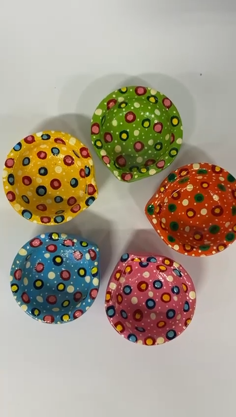 Traditional Handmade Painted Clay Diya for Diwali | Multicolor Natural Clay Oil Lamps for Pooja & Festive Decor | Pack of 1 Pc (Size: 5 cm Diameter)