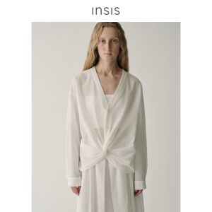 INSIS FEMME | Elegant V-neck Twisted Shirt Cotton Combed Long Sleeve Blouse